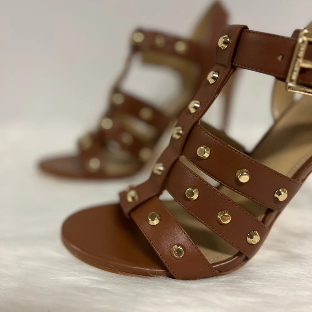 MICHAEL Michael Kors Jagger Studded Stiletto Sandal in Luggage Size 7.5 NWOB